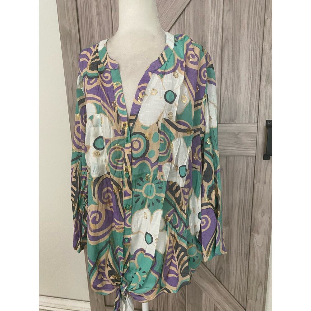 Harve Benard floral button front top 3X - Picture 3 of 9
